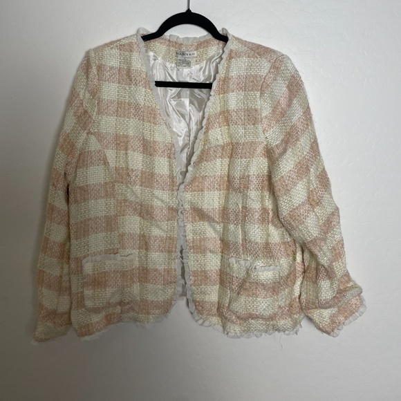 Tweed Checkered Plaid Holiday Elegant Party Frill Girly Work Business Art Jacket - Picture 6 of 7